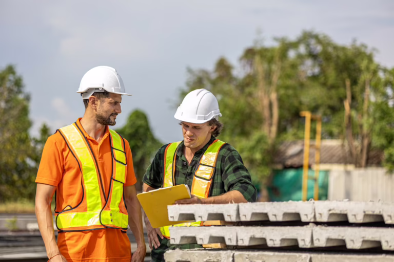 Two male FIFO workers working together.