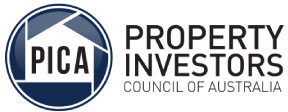 Logo for the Property Investors Council of Australia (PICA), featuring a circular icon with a house outline and “PICA” inside, next to the organization’s name in bold uppercase letters.
