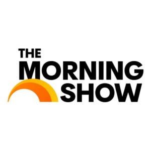 Logo for The Morning Show featuring bold black text and a stylized orange and yellow semi-circle resembling a rising sun under the word Morning on a light background.