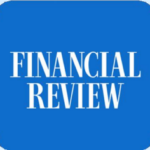 White text reading FINANCIAL REVIEW on a solid blue background with rounded corners.